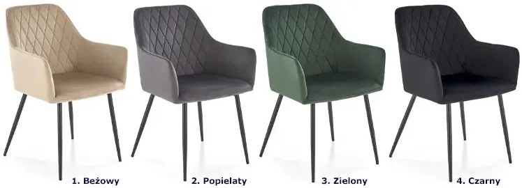 Tapicerowane zielone pikowane welurowe krzesło W3-K30