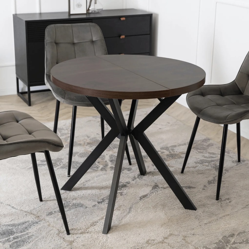 Stół Okrągły Rozkładany DORIAN 80-160 cm Orzech/Czarny Nowoczesny Loft