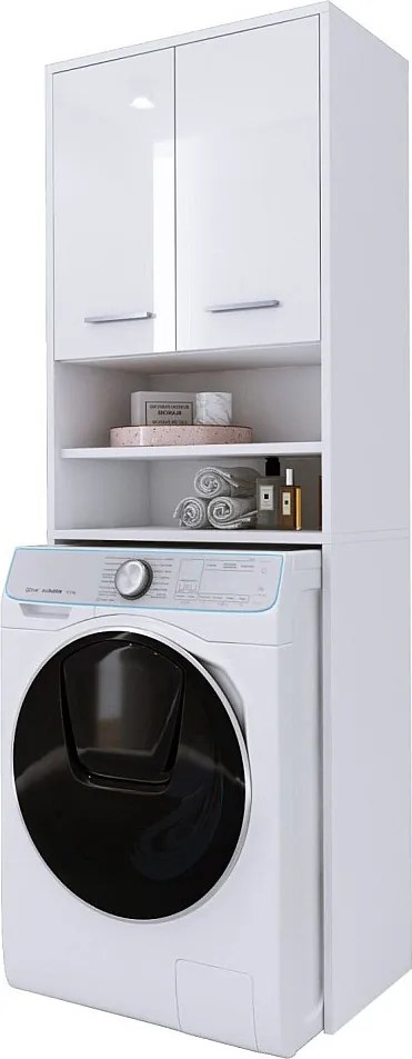 Szafka na pralkę, 2 szafki, 180 x 64 x 30 cm, biały matowy, biały błyszczący