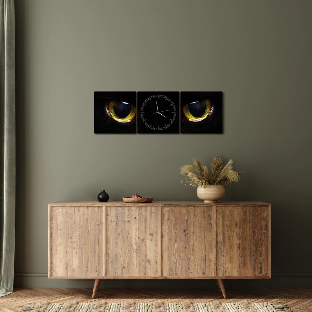 Obraz - Kocie oczy (z zegarem) (90x30 cm)