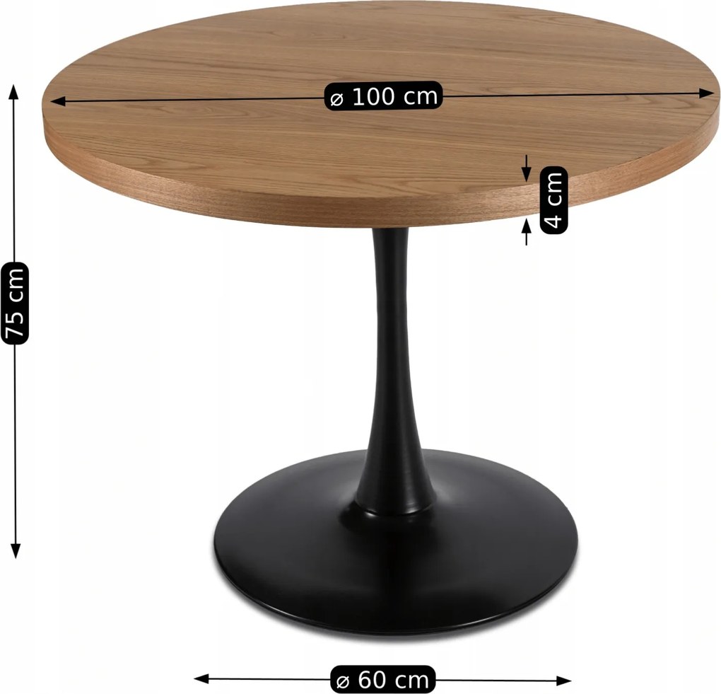 Stół okrągły Lino 100 cm do jadalni, loft, industrialny, dąb złoty