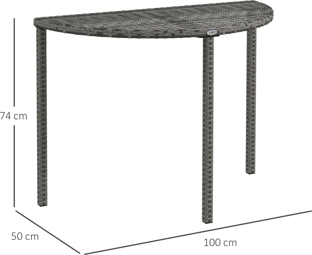 Outsunny Stolik Balkonowy, półokrągły, Polirattan+Metal, 100x50x74 cm, Szary