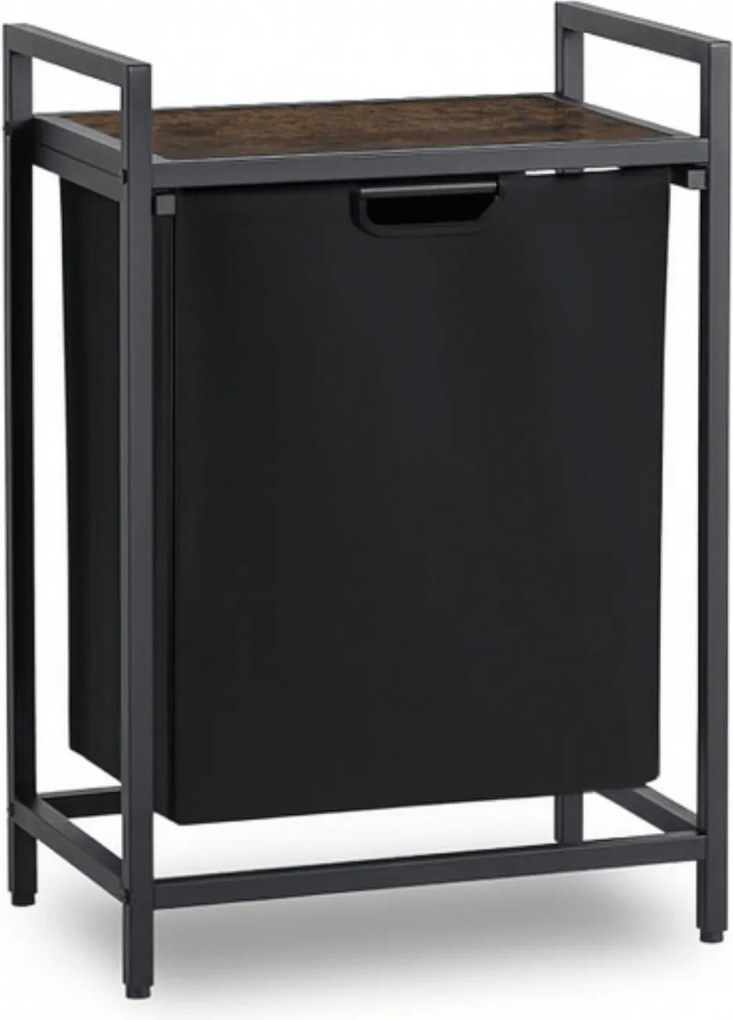 Kosz na Pranie KAI 65L z Półką Dąb Rustykalny/Czarny Nowoczesny Loft