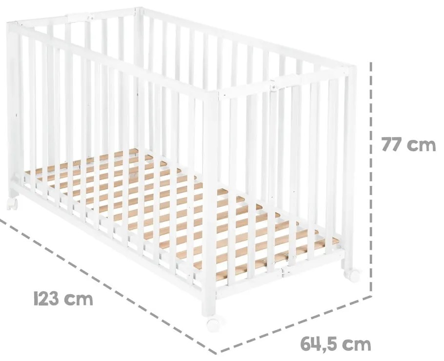 Białe łóżeczko na kółkach 60x120 cm Fold up – Roba
