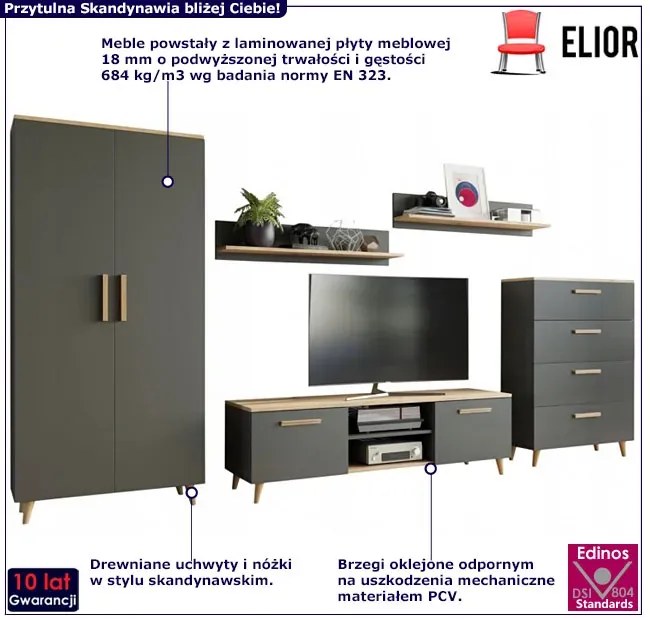 Zestaw mebli do salonu z szafą antracyt + dąb artisan P6-F51