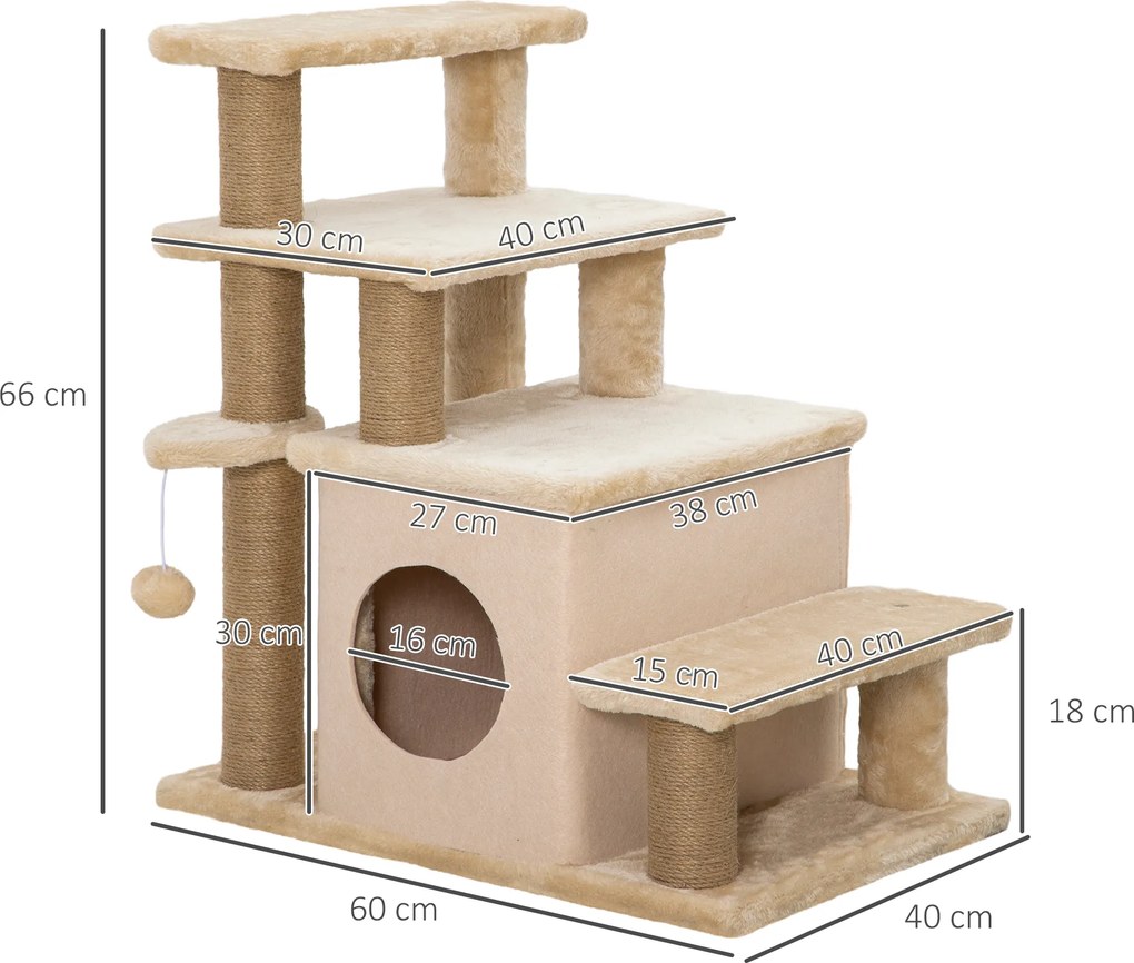 PawHut Schody dla Zwierząt Beżowe 60x40x66cm | Aosom PL