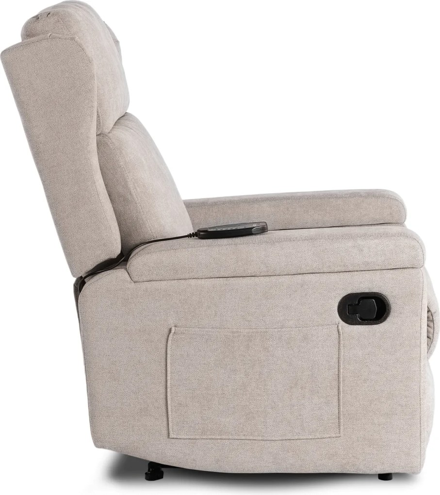 Fotel Masujący SEBASTIAN Rozkładany Wypoczynkowy z Podnóżkiem Beżowy Nowoczesny