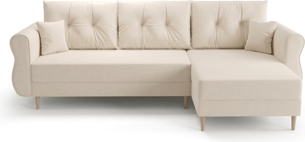 Rozkładana narożna sofa SILVIANO 230x140 cm, kremowa, uniwersalna