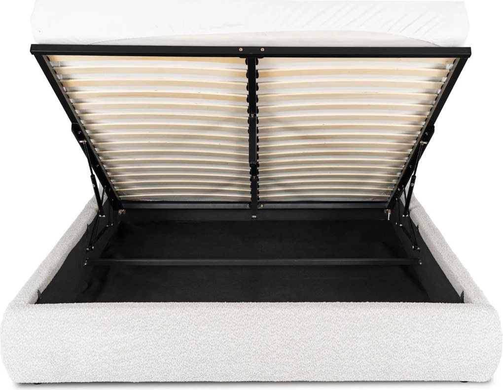 Łóżko Tapicerowane 160x200 cm HAGA ze Stelażem i Pojemnikiem Dwuosobowe Boucle Szare