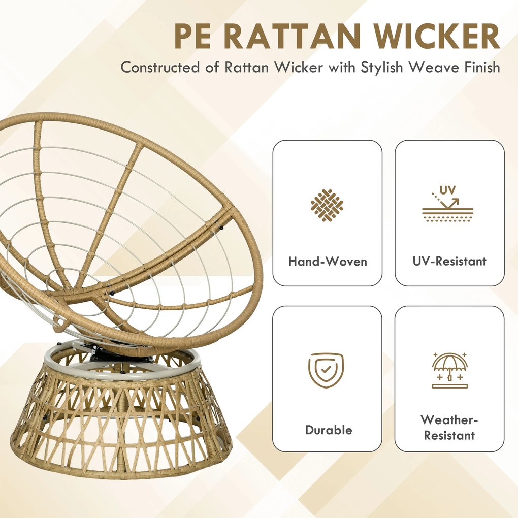 Outsunny Fotel wiklinowy Fotel ogrodowy Boho Styl, odporny na warunki atmosferyczne, 85 cm x 70 cm x 82 cm, Krem + Natur