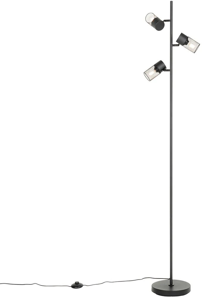 Industrialna lampa stojąca czarna 3-światłowa - Jim