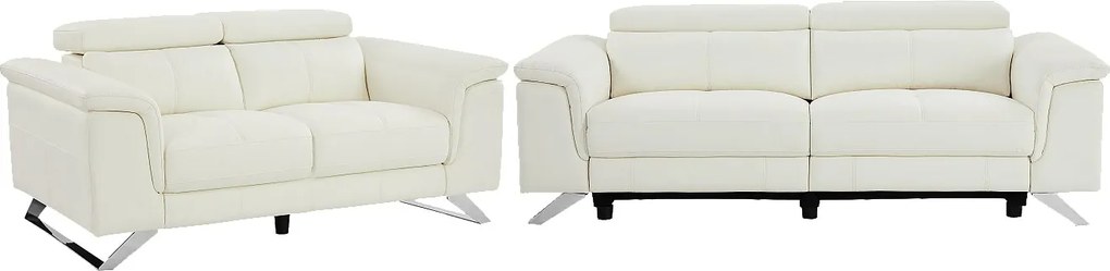 Kanapa 3-osobowa rozkładana elektryczna i 2-osobowa kanapa ze skóry w kolorze białym BREYT II