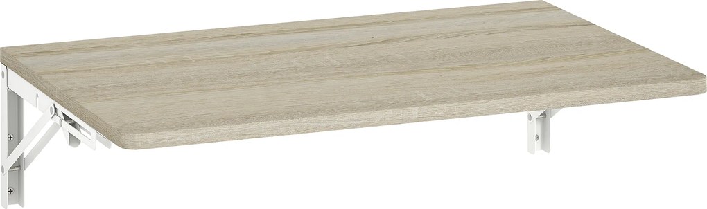 HOMCOM Składane biurko ścienne, 60x40 cm, oszczędzające miejsce wiszące biurko z zaokrąglonymi narożnikami, do home office, salonu, sypialni, kuchni, dąb