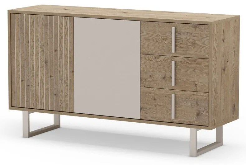 Szara niska komoda w dekorze dębu 140x80 cm Millay – Marckeric