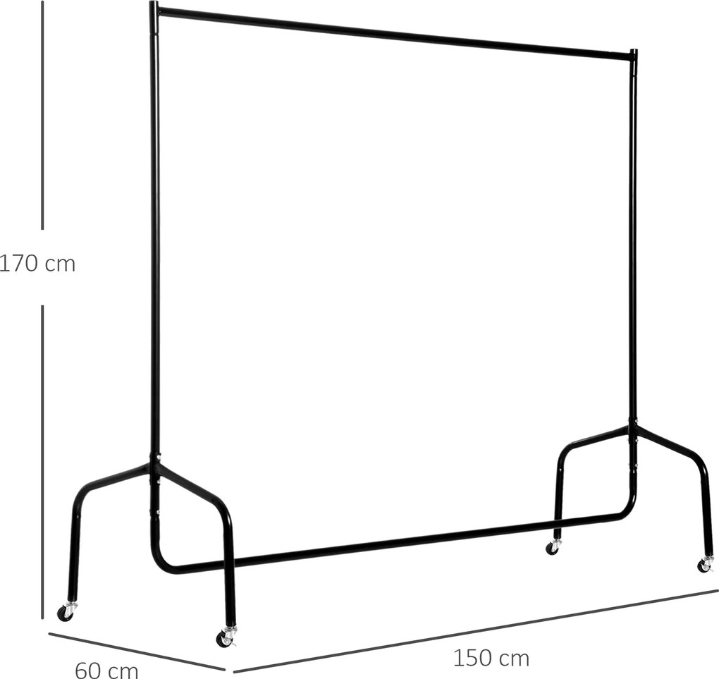 Outsunny Mobilny stojak na ubrania, wieszak na kółkach wytrzymały praktyczny czarny kolor 150x60x150-170cm