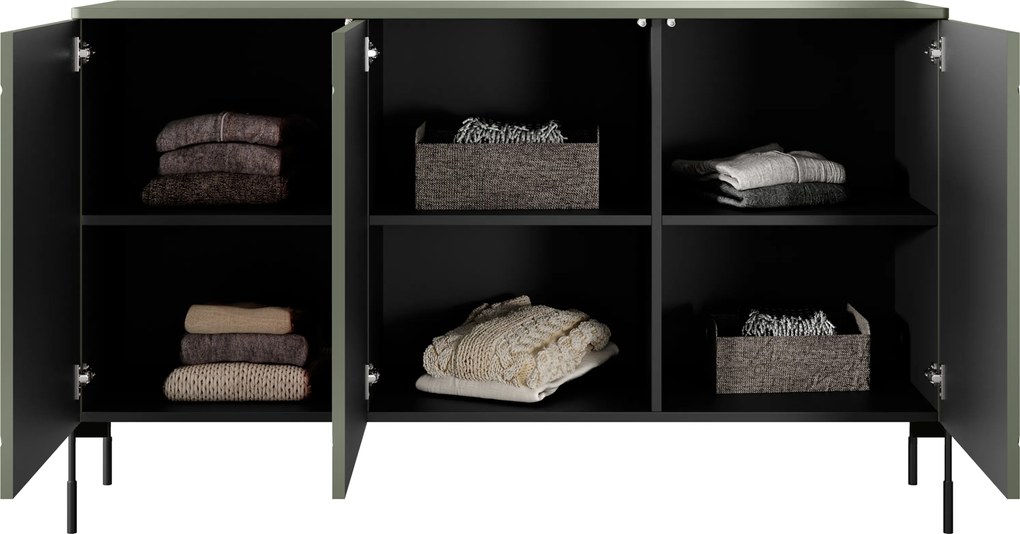 Komoda Sonatia 150 cm trzydrzwiowa - oliwka / nogi czarne