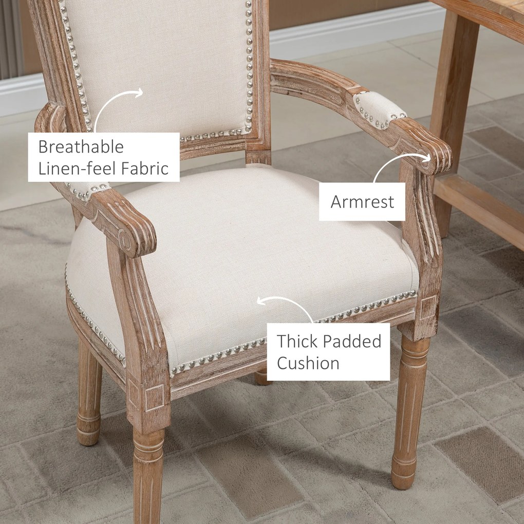 HOMCOM Krzesło Jadalniane Styl Francuski Dekoracja Nitami Kremowe Wygodne | Aosom PL