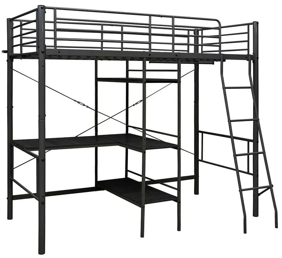 Czarne metalowe łóżko z regałem 90x200 cm H4-K63