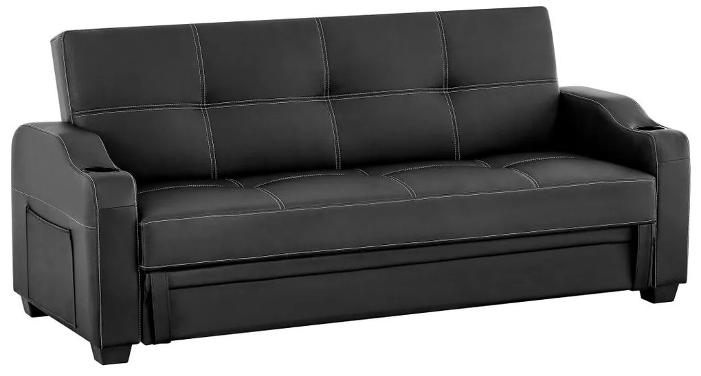 Kanapa rozkładana z ekoskóry MIRELLA - Kolor: czarny