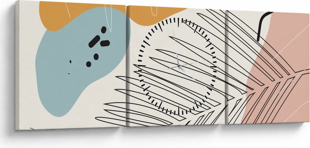 Obraz - ilustracja liścia (z zegarem) (90x30 cm)