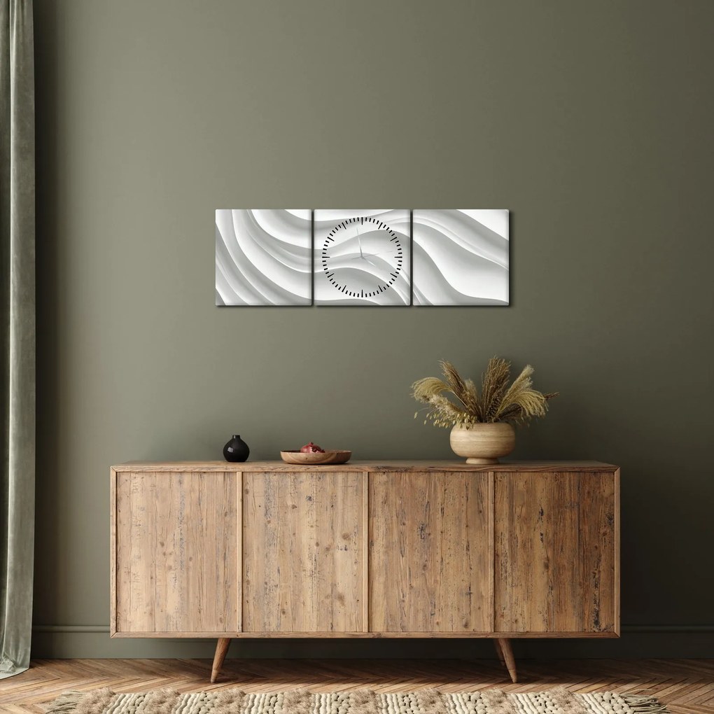 Obraz - 3D białe fale (z zegarem) (90x30 cm)