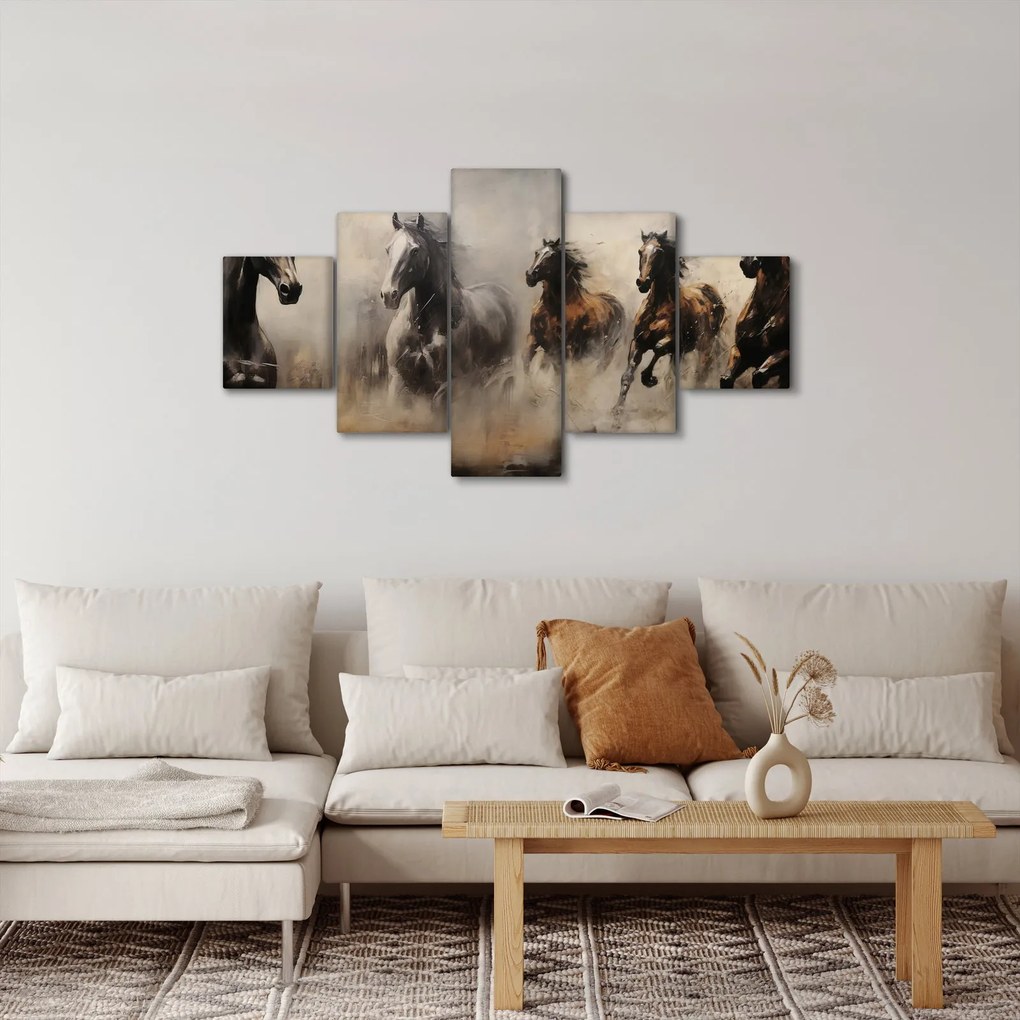 Obraz - Obraz olejny przedstawiający konie (125x70 cm)