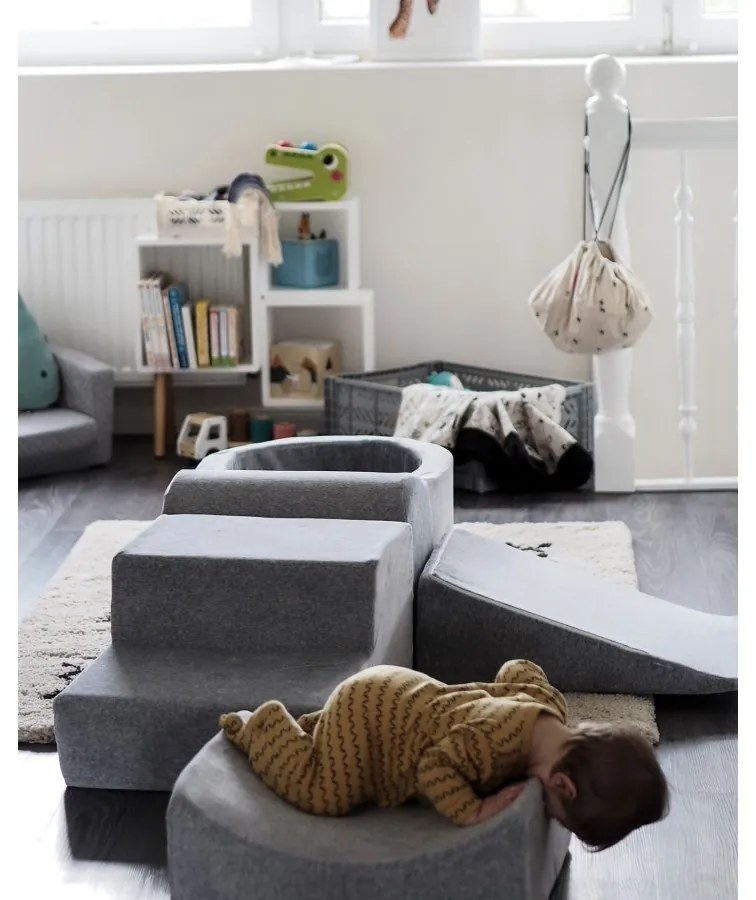 Piankowy zestaw do zabawy z suchym basenem 57x45x30cm, plac zabaw dla dziecka, 5 elementów, welurowy, jasnoszary, piłki: piłki do wyboru - meowbaby®