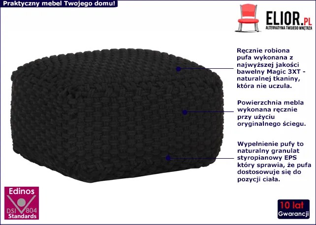 Pufa czarna bawełniana kwadratowa - Sadox