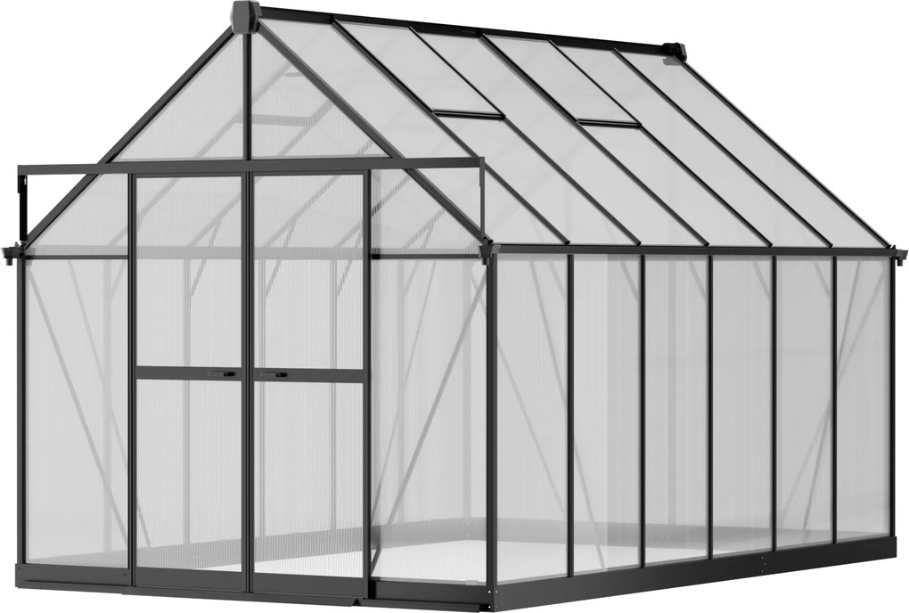 Szklarnia 240 x 244 x 371 cm, wzmocniona konstrukcja, poliwęglan 6 mm