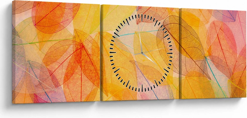 Obraz - Tło z jesiennych liści (z zegarem) (90x30 cm)