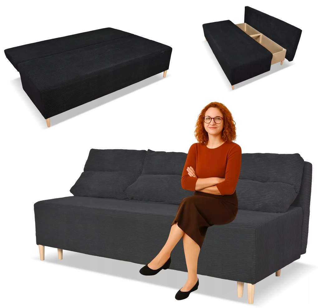 Kanapa sofa KIMO funkcja spania pojemnik Family Meble Anafi czarna sztruks