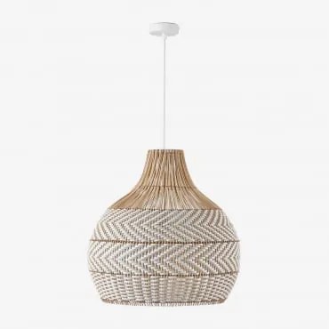 Lampa Sufitowa Wisząca Na Zewnątrz Z Plecionego Rattanu Llaury Biała & Ø55 Cm - ↑55 Cm Llaury - Sklum