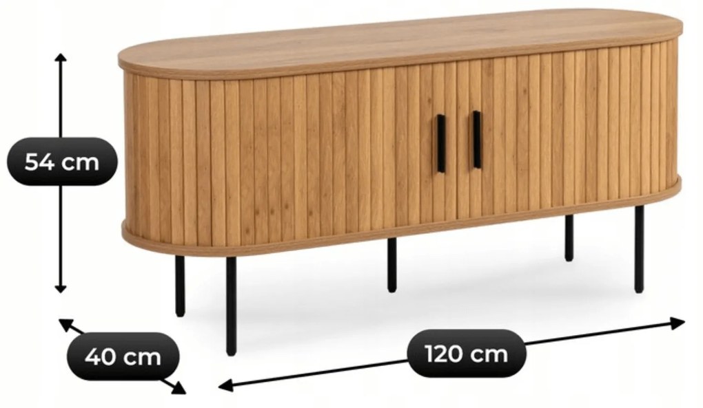 Szafka RTV do Salonu Dwudrzwiowa TRISH 120 cm Dąb Ryflowana Nowoczesna