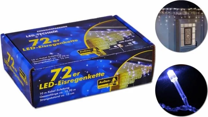 Świąteczny świetlny deszcz - 2,7 m, 72 LED, zimna biel