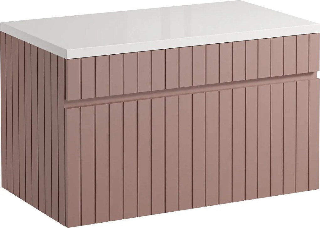 Szafka pod umywalkę wisząca ryflowana różowa z blatem - 80 cm - SATARA