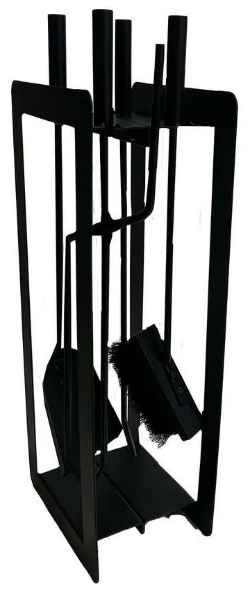 Zestaw narzędzi kominkowych 60 cm, 4 częściowy z podstawką, czarny, metalowy