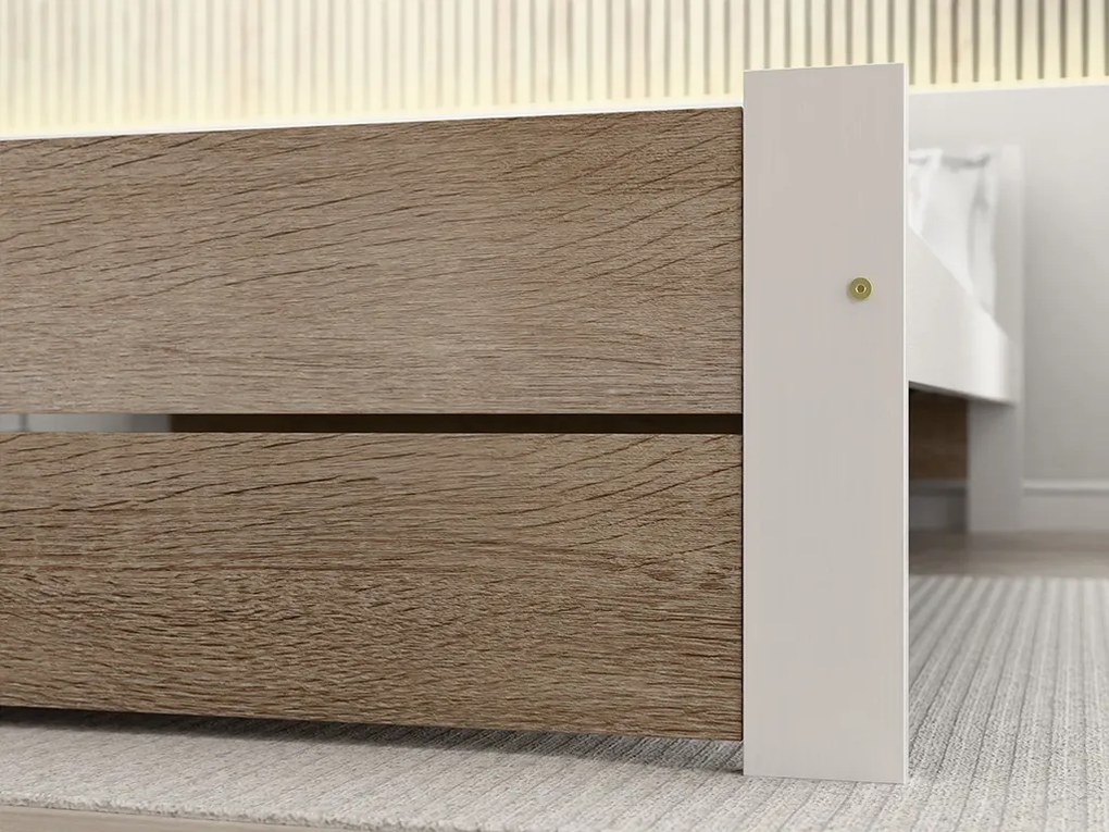 Łóżko IKAROS DOUBLE 90 x 200 cm, biały/dąb sonoma Stelaż: Bez stelaża, Materac: Bez materaca