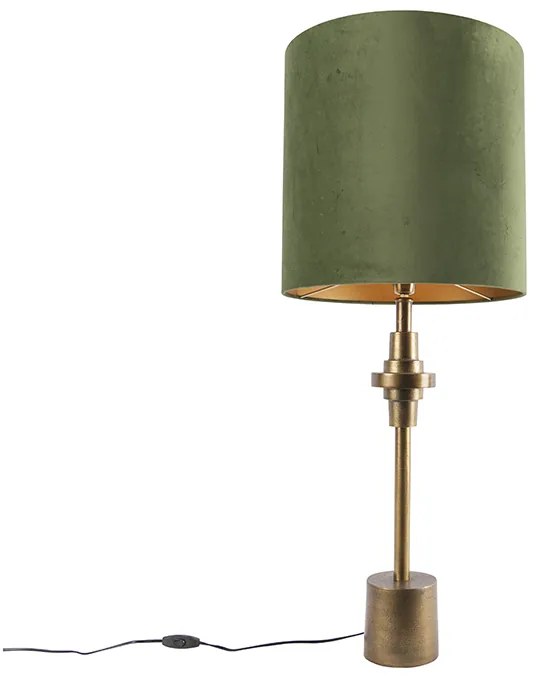 Lampa stołowa brązowa z abażurem z zielonego aksamitu 40 cm - Diverso ArtDeco Oswietlenie wewnetrzne