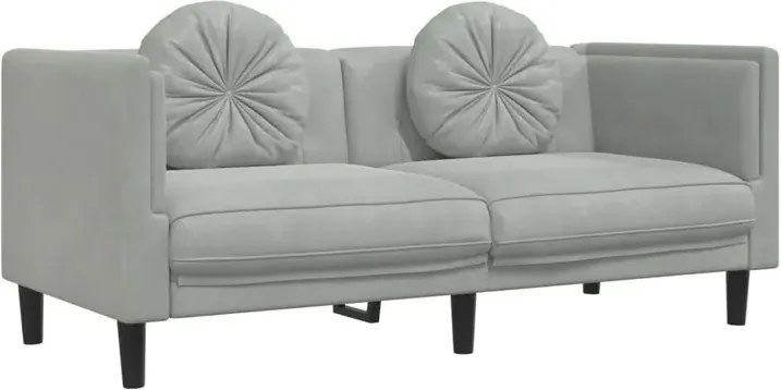 Jasnoszara aksamitna sofa 2-osobowa z poduszkami B8-F91