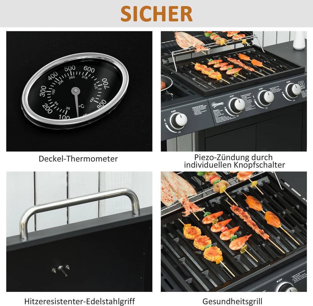 Outsunny Gril Gazowy Mały – Mały Gril Gazowy, Duży Gril Gazowy, Gril Gazowy Średni – Aosom PL