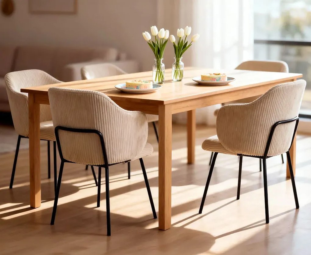 Kremowe krzesło sztruksowe na czarnych nogach D1-L83