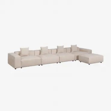 Modułowa Sofa 4-częściowa Z Niskimi Podłokietnikami I Pufem ↔︎480 Cm Bruna Sztruksu Beżowy Len - Sklum