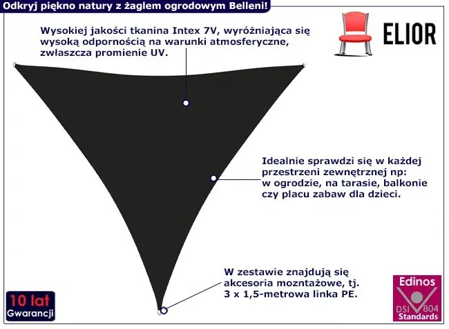 Czarny żagiel przeciwsłoneczny do ogrodu - Norea