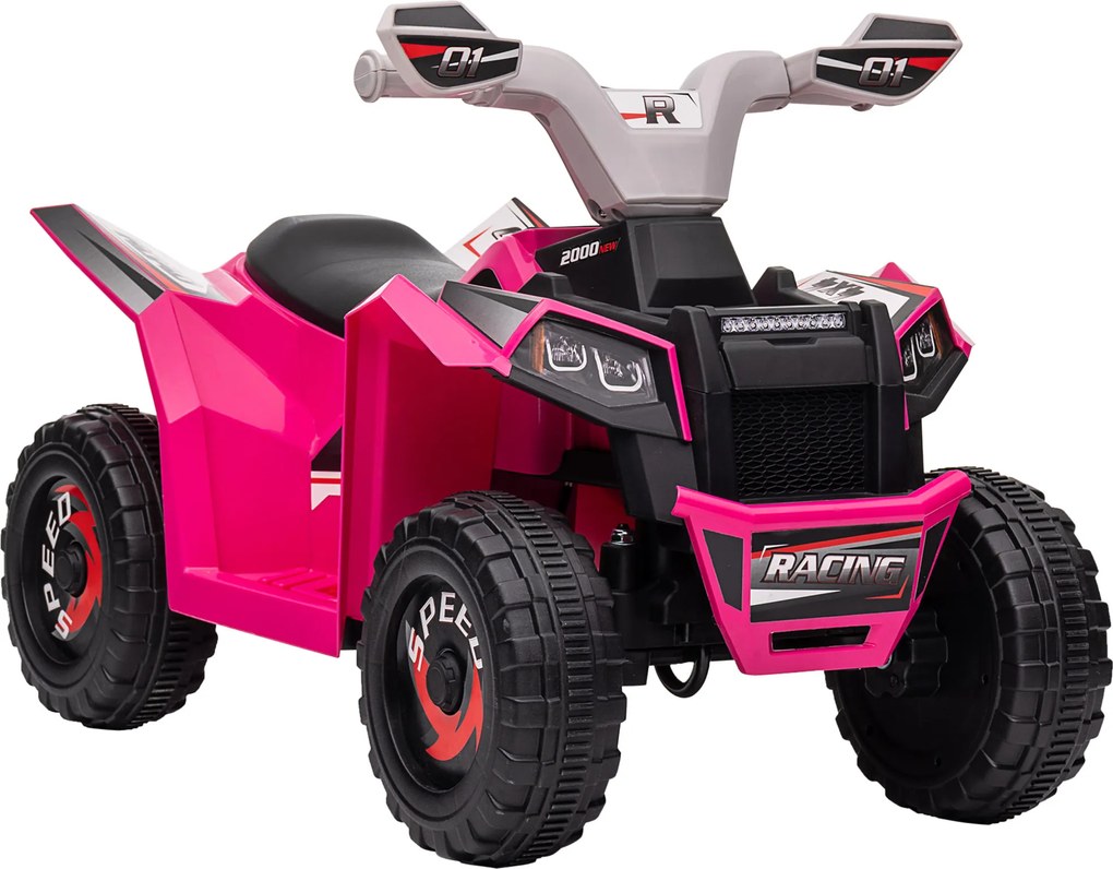 HOMCOM Elektryczny Quad dla Dzieci, 2,5 km/h, Jazda Do Przodu i Do Tyłu, dla Dzieci 18-36 Miesięcy, Różowy