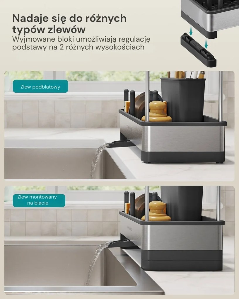 Organizer na zlew SINK z ociekaczem, srebrny/czarny SongmicsHome