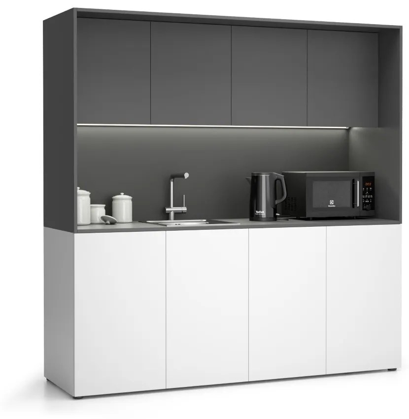 Kuchnia biurowa NIKA ze zlewem i kranem 1963 x 600 x 2000 mm, grafit, lawo