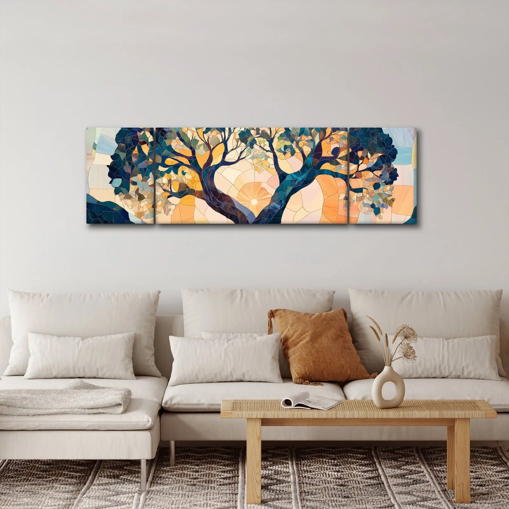 Obraz – Mozaika – słońce i drzewo II. (170x50 cm)