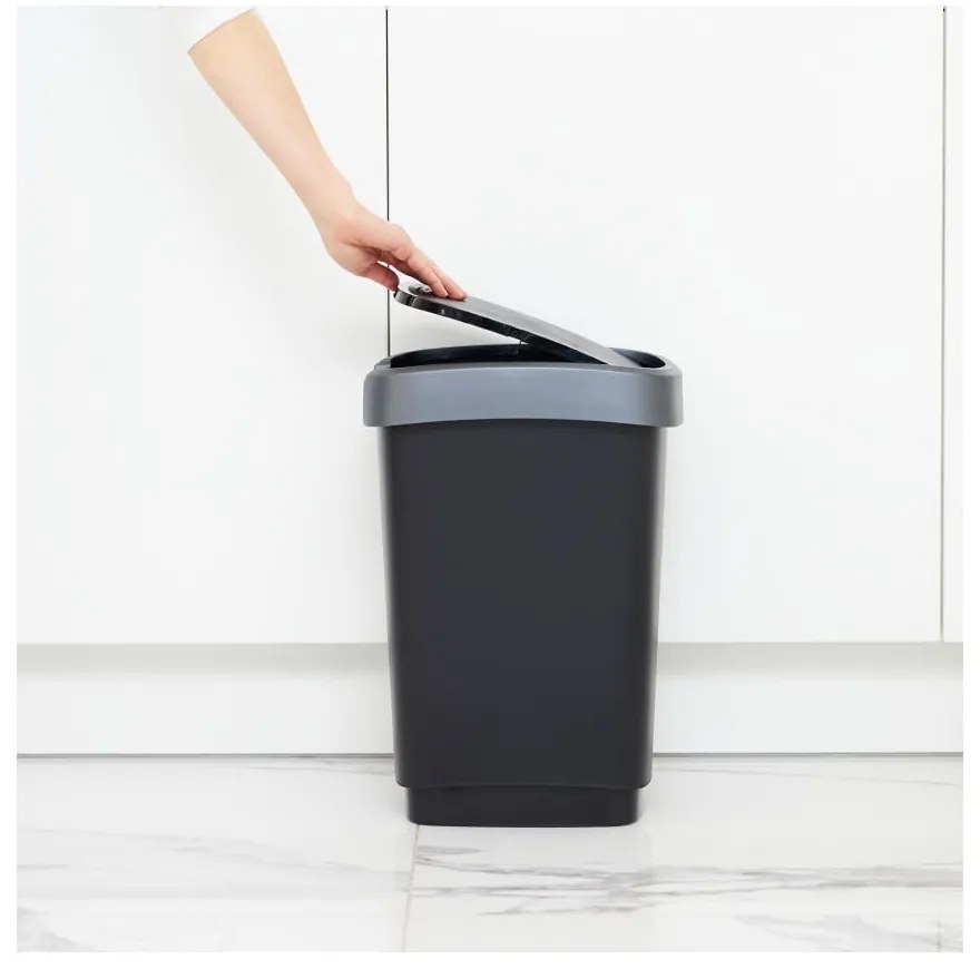 Srebrno-czarny kosz na śmieci z plastiku z recyklingu 10 l Twist – Rotho