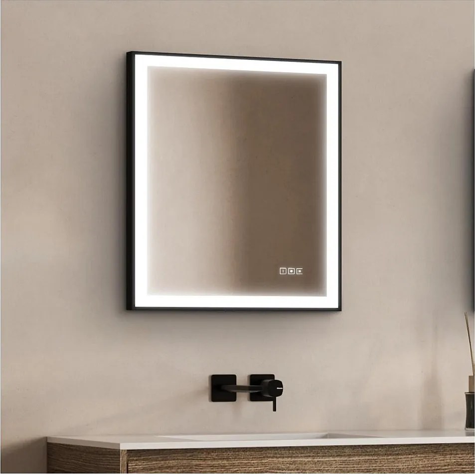 Lustro prostokątne LED L60/80/120cm z czarną aluminiową ramą VELUNA