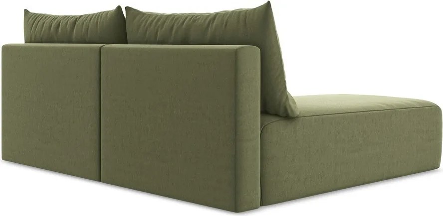 Zielony aksamitny rozkładany narożnik ze schowkiem (lewostronny/z szezlongiem) Kalena – Makamii